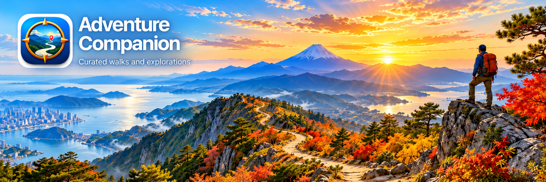 Adventure Companion scenic mountain trail masthead at sunrise